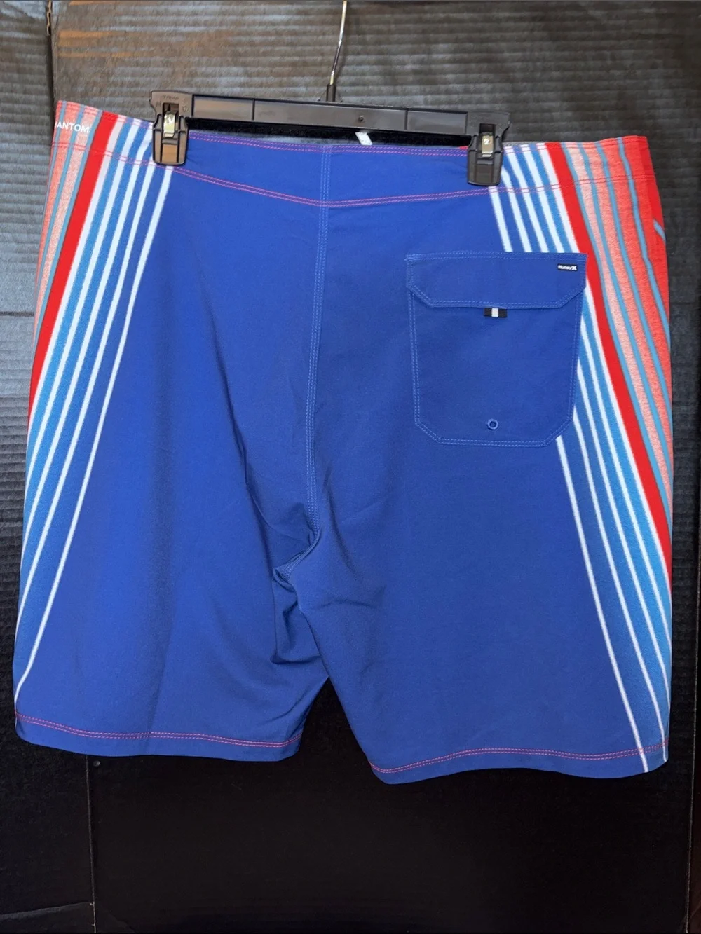 Hurley Red Boardshorts with Blue & White Side Stripes
